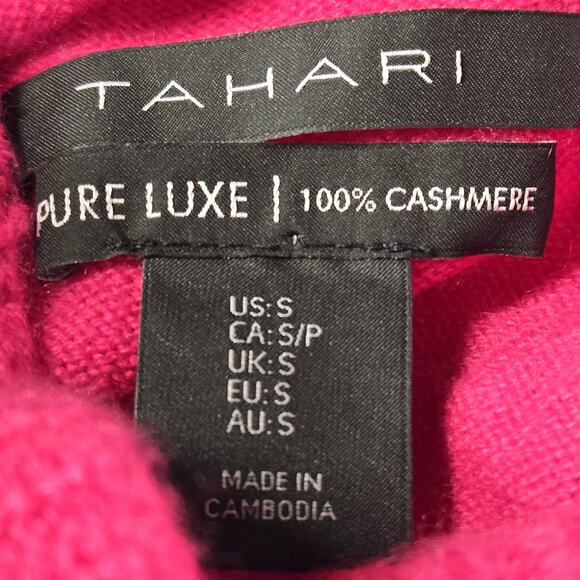 Tahari 100% Cashmere Sweater Women Small Mock Neck Fuchsia Pink Oversized Ribbed - Picture 4 of 8